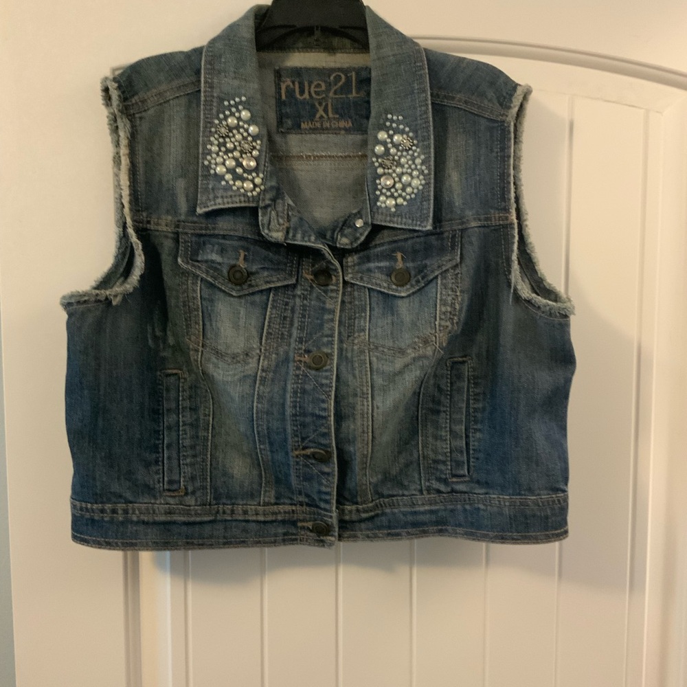 Rue21 Blue Denim Vest with Pearl Details